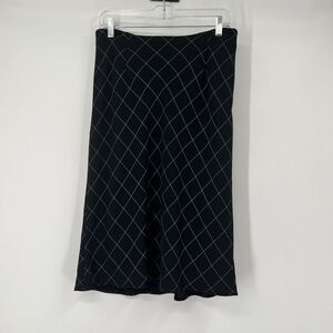 VTG Michele Black Window Pane Plaid Midi Skirt 12 Preppy Academia Y2K Career